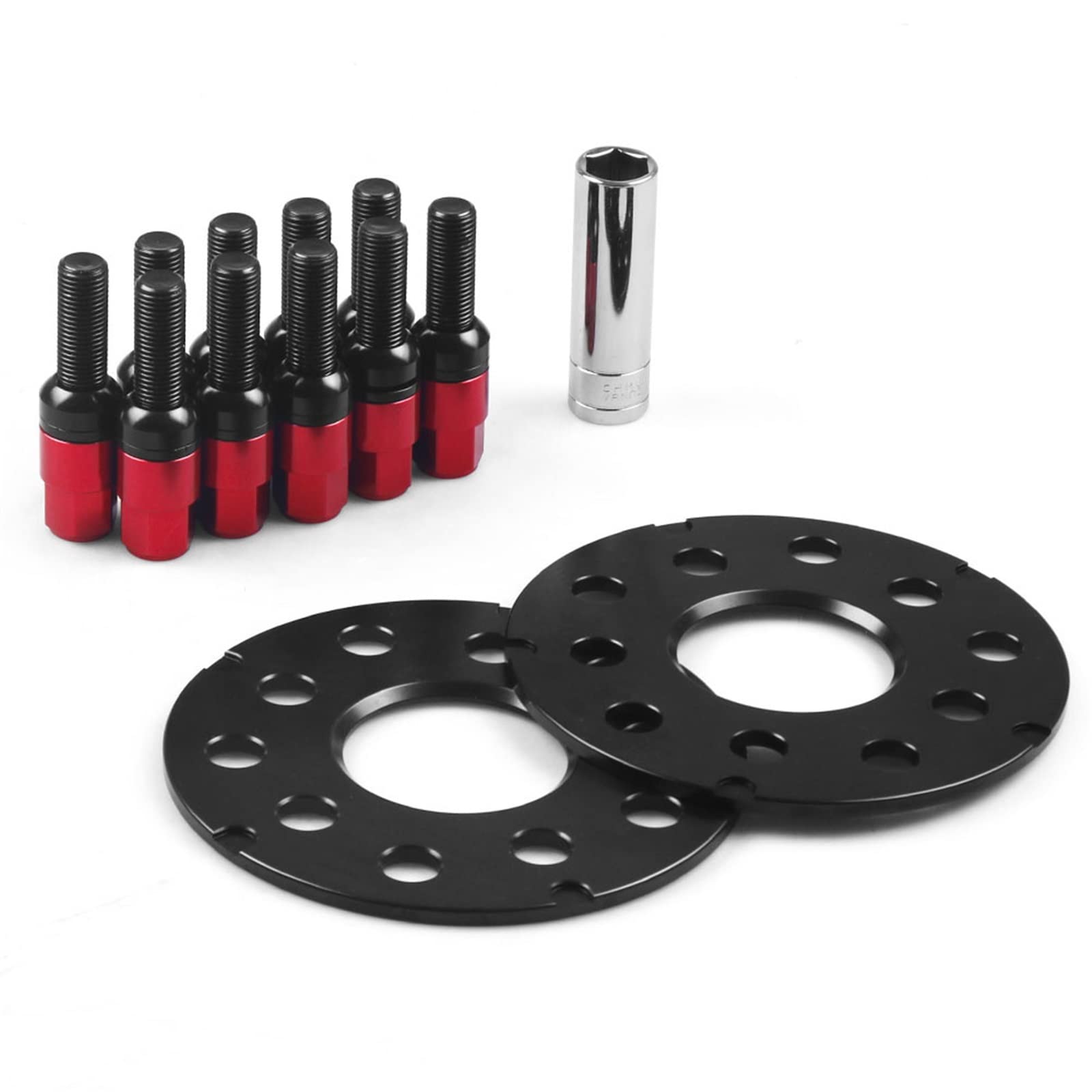 Aleación Aluminio Espaciadores 5mm 8mm para VW Adaptadores Espaciadores De Rueda De Coche PCD 5x100 5x112 CB 57,1mm Y Pernos De Bola M14 * 1,5(5mm Red)
