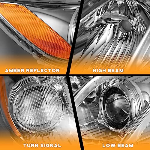 Image of WEELMOTO Anti-Fogging Headlights for 2007-2009 Toyota Camry US Version | 2007 2008 2009 Camry (Exclude Hybird), Chrome Housing Amber Reflector, OEM: 8113006201, 8113006202, 8117006201, 8117006202