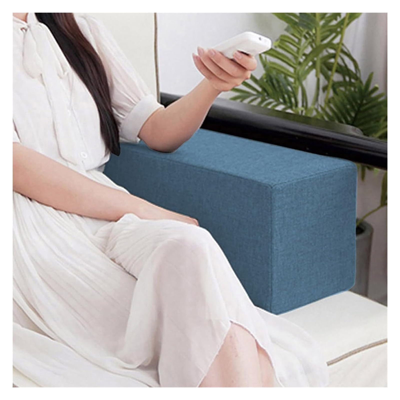 Sofa Bed Armrest Cushion for Head/lumbar Spine Linen Fabric Cover Square Headrest Cushion, Armrest Cushion, Support Cushion for Arm/head/lumbar Spine Gap Filler Elbow Pillow(Deep blue,25x25x50cm)