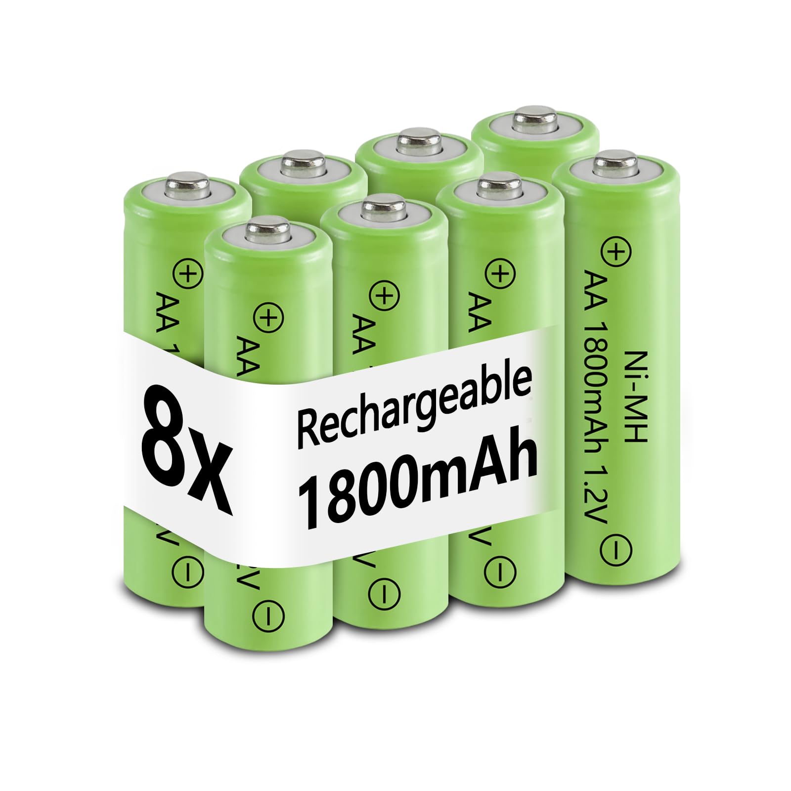 AA Rechargeable Batteries NiMH 1.2V Pre-Charged Double A 1800mAh Battery Rechargeable AA Batteries for Household Device Solar Lantern Light Keyboard Mouse Lamp, 8 Pack