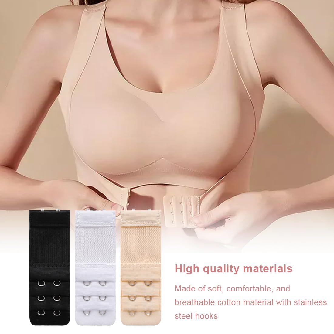 Set 6 Prolunghe Reggiseno - 3 Colori, 3 File Di Ganci, Cotone Elasticizzato - Foto 2