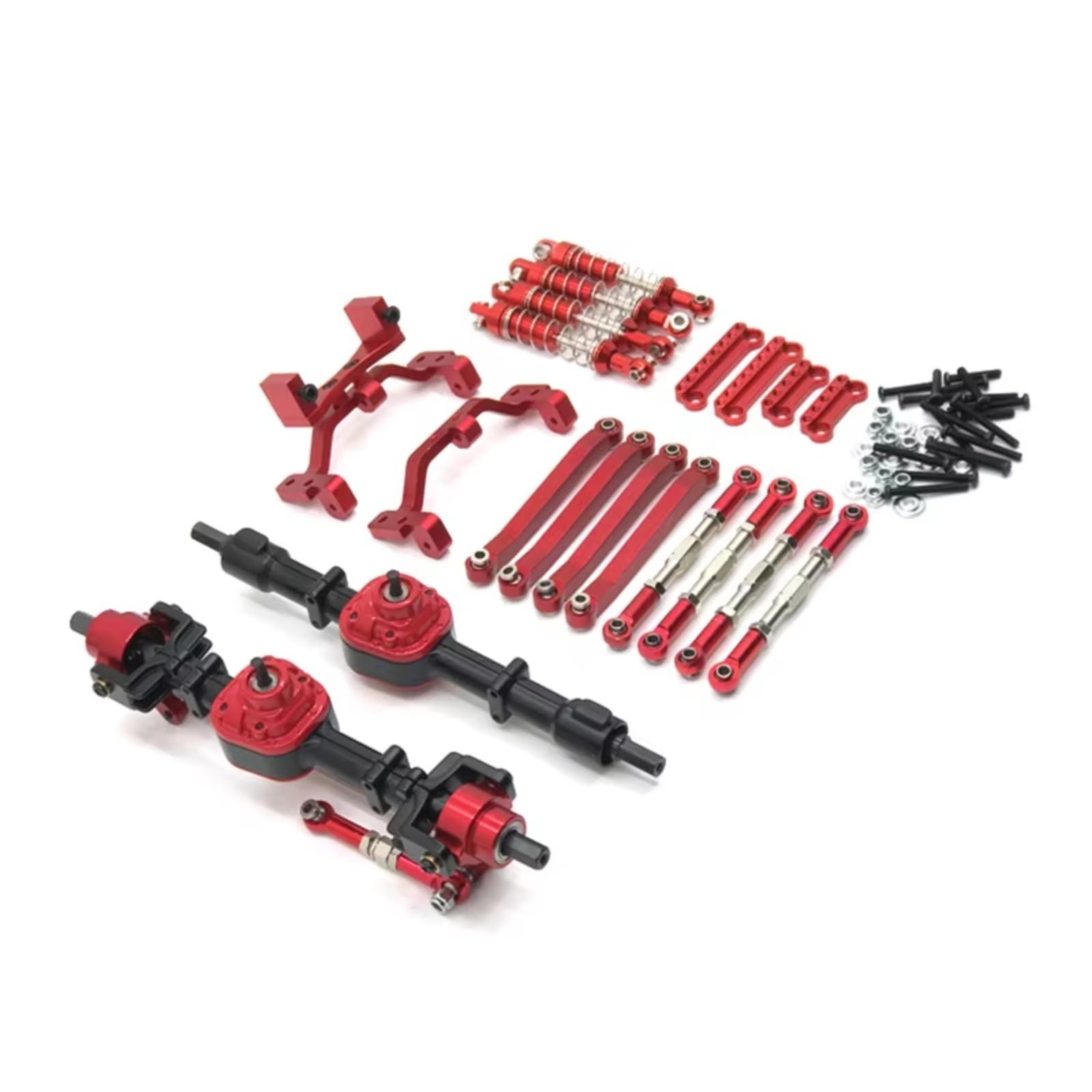 RC Piezas Coche Compatible con MN D90 D91 D96 para MN98 para MN99S MN45 1/12 Piezas De Coche RC, Juego Amortiguadores Montaje Tracción Varilla Enlace Eje Delantero Y Trasero Metal(Red)
