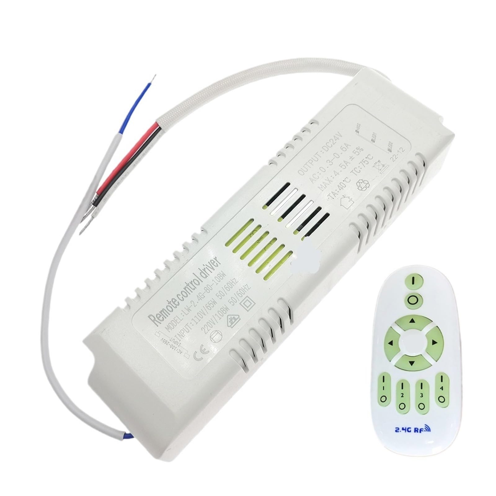 1 Uds. Controlador LED de Control Remoto de Salida 24V 2,4G 108W 150W Tira de luz LED de Doble Color Fuente de alimentación con atenuación y Cambio de Color(80-108W,AC 220V with Remote)