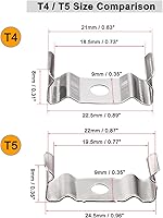 Vista 5 de uxcell T4 Clips Soporte para tubo de luz LED, tubo fluorescente LED, acero al manganeso niquelado, paquete de 15