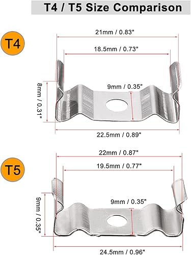 Miniatura 5 de uxcell T4 Clips Soporte para tubo de luz LED, tubo fluorescente LED, acero al manganeso niquelado, paquete de 15