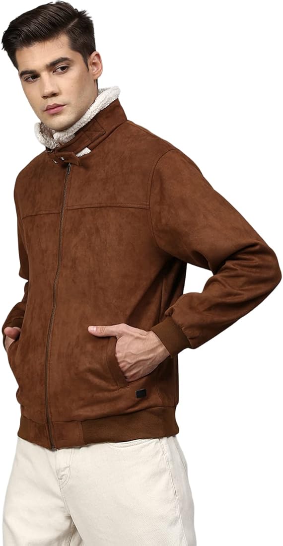 Campus sutra men brown suede windcheater outdoor bomber jacket Clearance