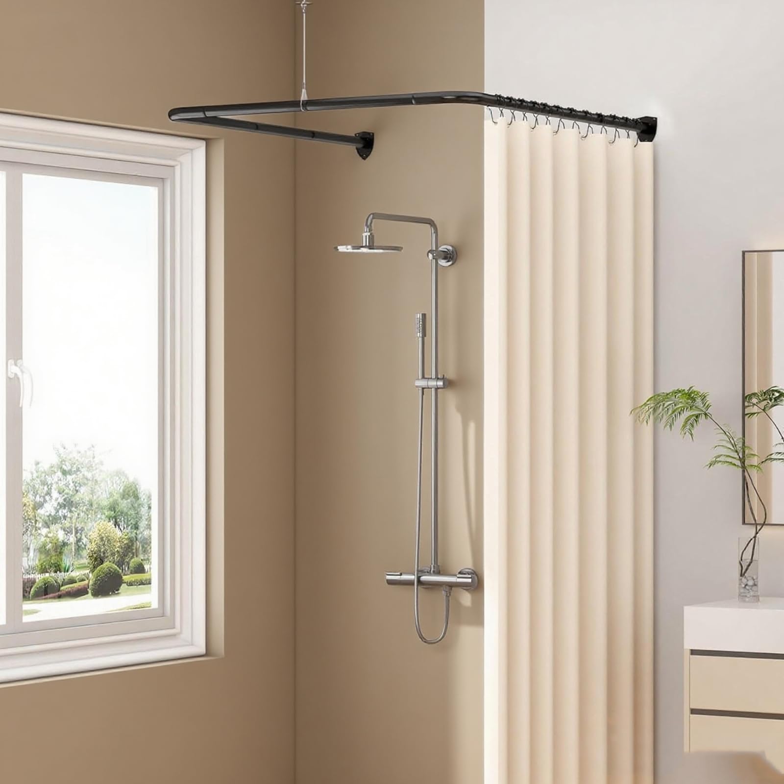 Barra De Ducha, Forma De U Barra De Ducha Ajustable Para Cortina De Duchas 70-95 Cm Barras De Duchas Para BañEra Sin Taladro Soporte Negro Para Cortina De Ducha Montaje En Techo
