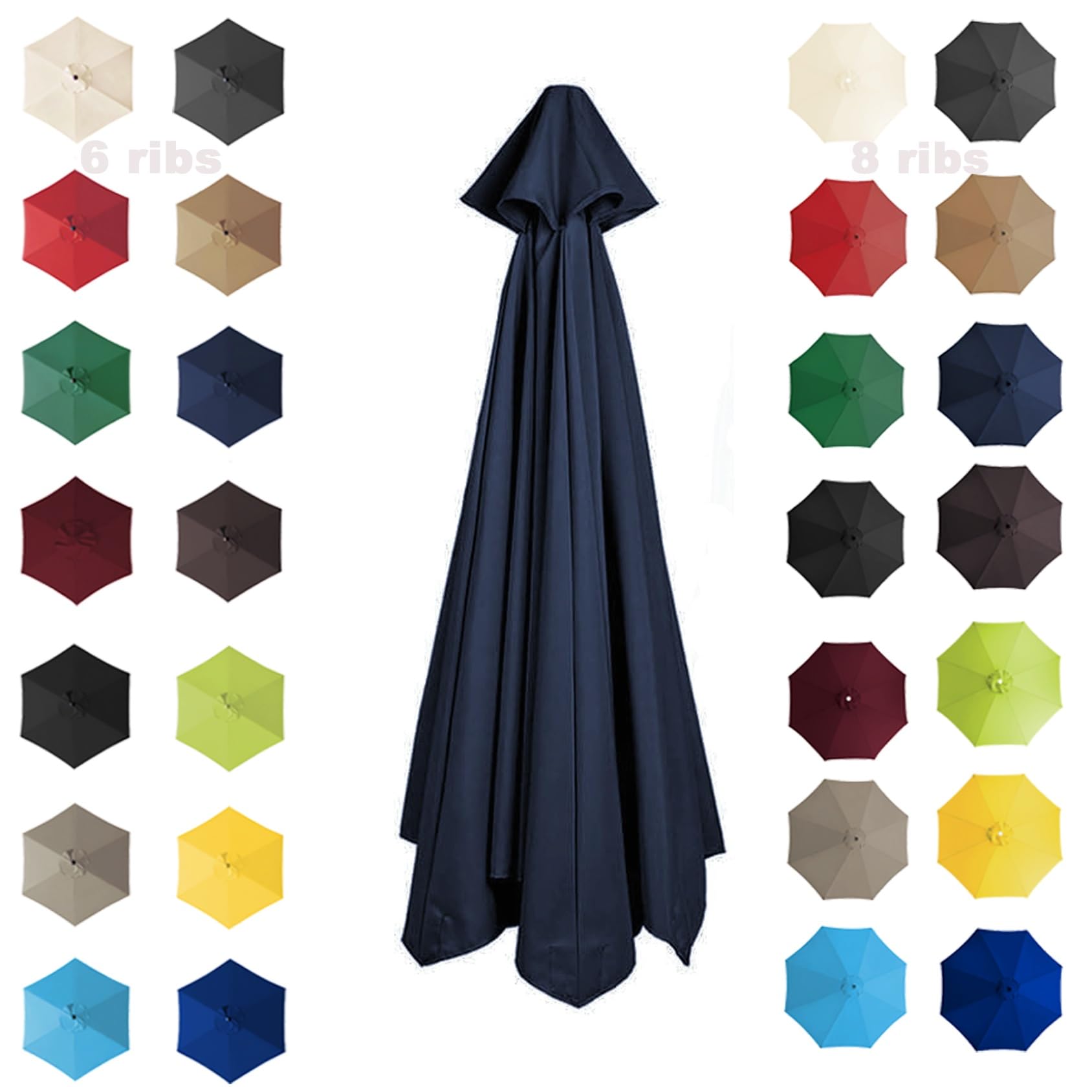 200cm 2.7M 300cm Parasol Umbrella Replacement Cover 6 Arms/8 Arms Cantilever Parasol Top Fabric Cover Replacement Cloth Anti-ultraviolet｜Waterproof｜Breathable(Color:Navy blue,Size:6 ribs-2.7m(8.8ft))