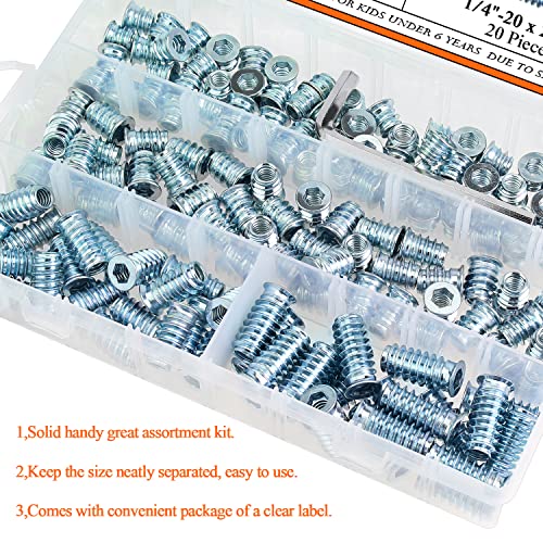 1/4-20 Threaded Inserts, Wood Inserts, Steel Threaded Inserts for Wood Furniture Screw, HELIFOUNER 145 Pieces 1/4"-20 x 10mm/15mm/20mm/25mm Threaded Inserts Kit with Hex Wrench - Thumbnail 6