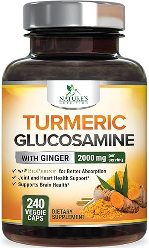 Miniatura 12 de Suplemento de Cúrcuma Curcumina 2000mg - 95% Curcuminoides con Glucosamina, Jengibre y MSM, Pimienta Negra BioPerine para Mejor Absorción, Soporte