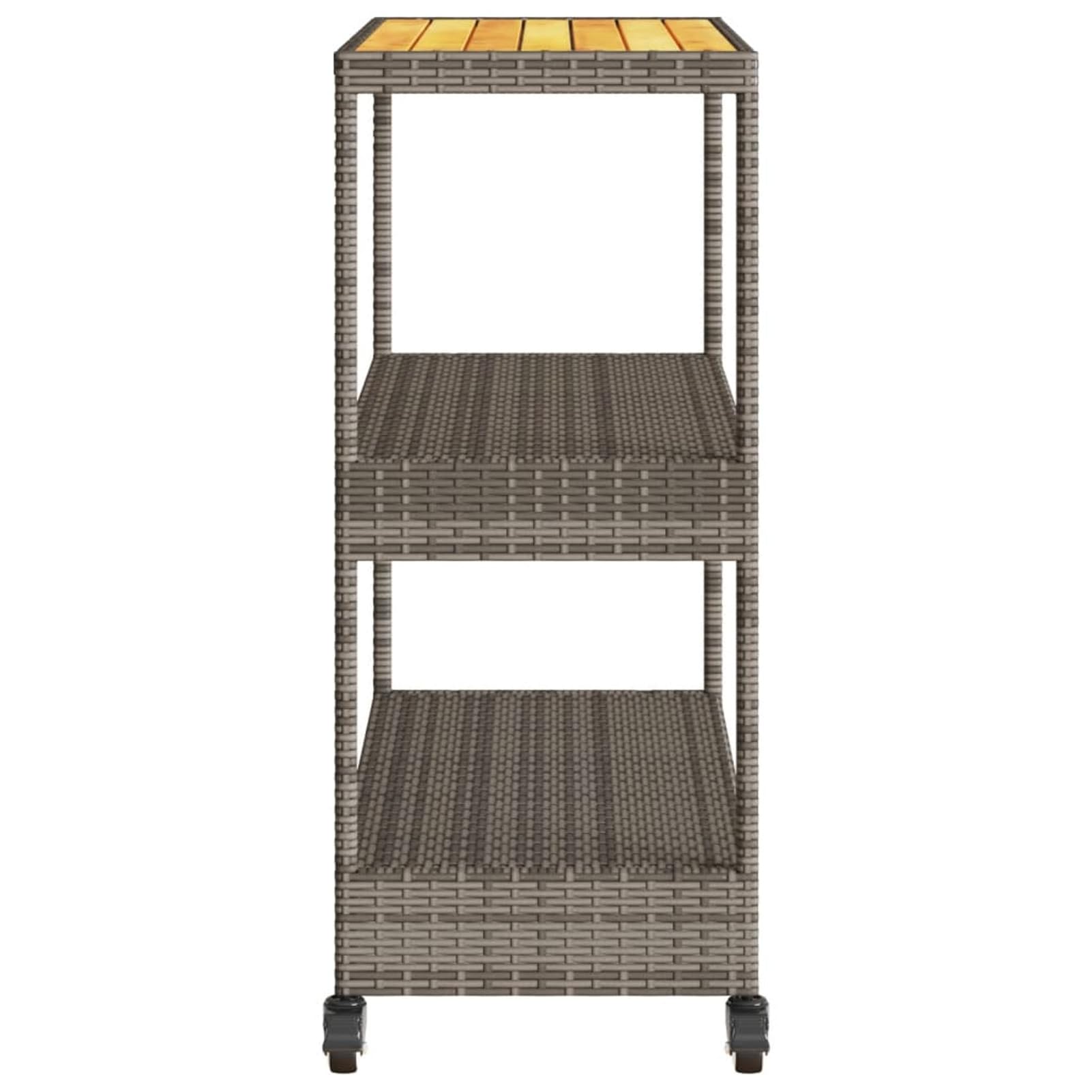 Carrello da Bar 3 Livelli Grigio Polyrattan e Massello Acacia,Carrello Portaoggetti da Cucina,Carrello Portaoggetti,Carrello Salvaspazio-368724