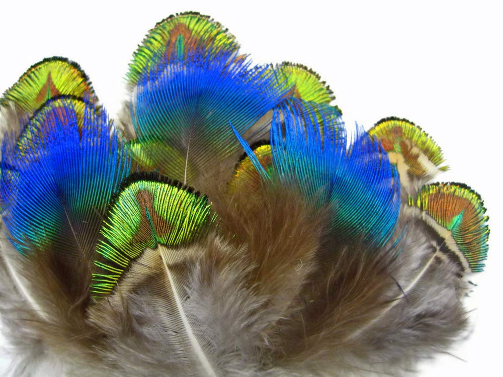 20 Pieces - Mix Iridescent Blue, Green & Gold Peacock Plumage Loose Feathers Craft Supply || Moonlight Feather