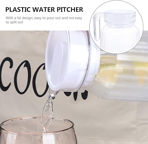 Miniatura 9 de IMIKEYA Jarra pequeña de vidrio de plástico con tapa, hervidor de agua fría, jarra de jugo, jarra de bebidas de agua para bebidas de té helado,