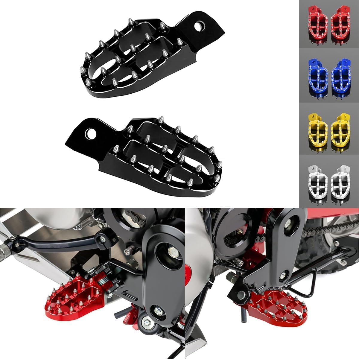 3D CNC Spiked Front Footrest Foot Pegs Compatible with Grom MSX 125 2014-2025 /Monkey 125 2018-2025 Off-Road Motorcycle Accessories Foot Rests Pegs Pedals (2) (Black)