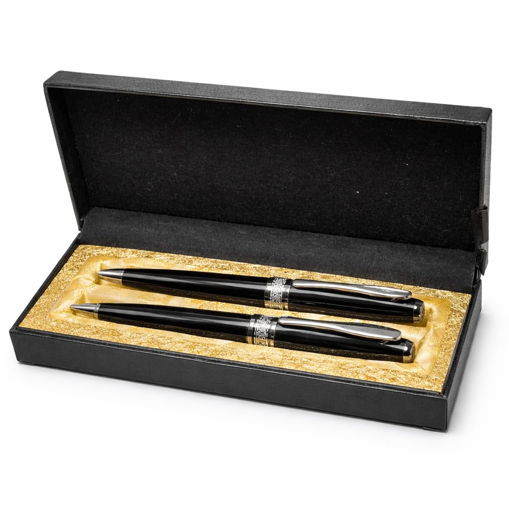 Pack 10 Bolígrafos Personalizados con Nombre – Caja Negra Efecto Cuero | Regalo Invitados Comunión, Boda o Bautizo | 2 BolígrafoS EleganteS Tinta Azul | Detalle para Profesor, Padrino, Testigo