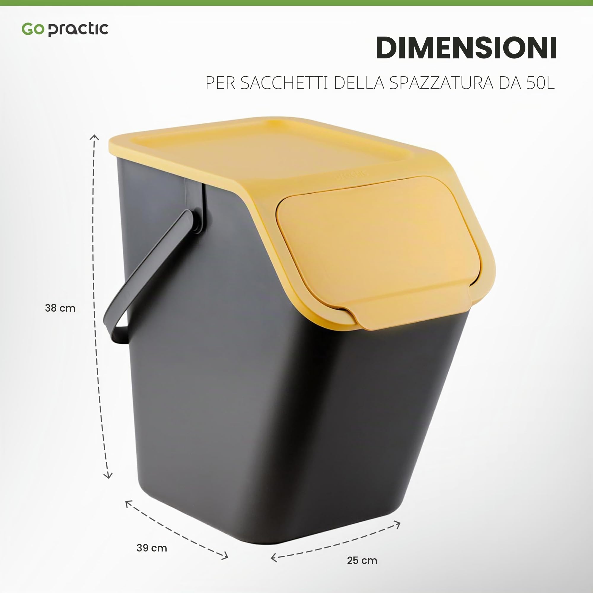 Set di 2 bidoni da cucina da 25 l, con coperchio, 2 filtri a carbone bioattivo, impilabili, sistema a "clic"