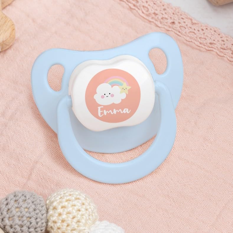 Wanapix | Personalised Baby Dummy | Silicone Teat for Newborns | 0-6 Months | Anatomical Soother BPA & Phthalate Free | Cloud
