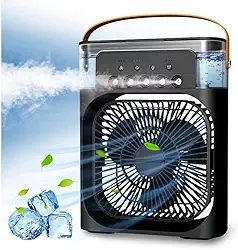 Climatizador Ventilador Aromatizador Umidificador Ar Condicionado Portátil Reservatório de Água Gelada Gelo Luz de Led Temporizador - RCM Group® (Preto)