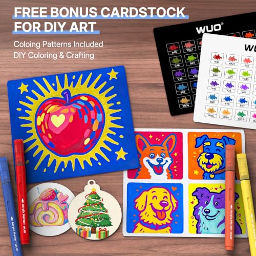 Image of WUO 60 Colors Acrylic Paint Markers Brush Tip with Automatic Ink Control | Water-based, no-bleed, waterproof acrylic paint pens for rock, wood, canvas, glass, ceramic, fabric and DIY crafts
