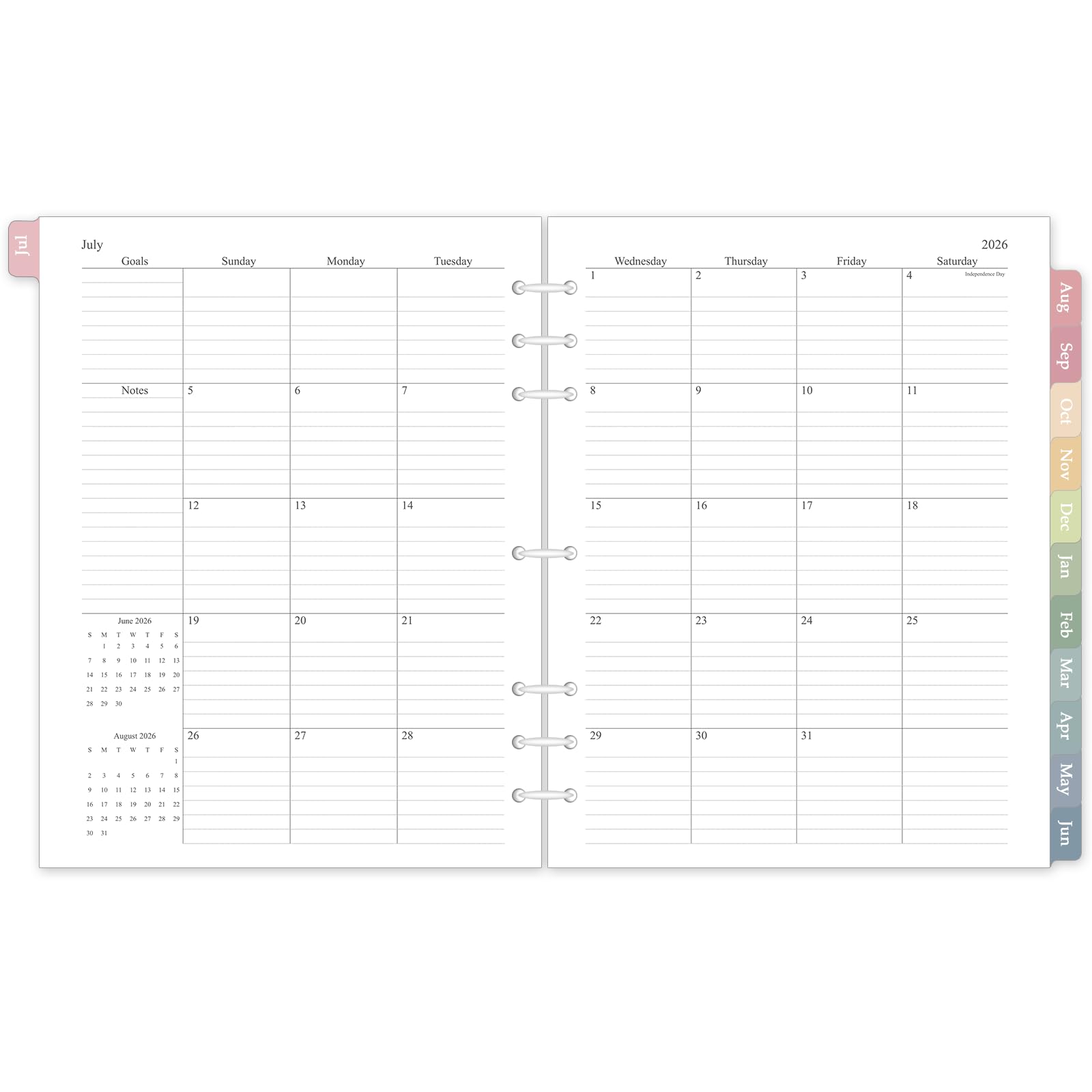 2026-2027 Monthly Planner Refill for 3 Ring, 18 Monthly Calendars