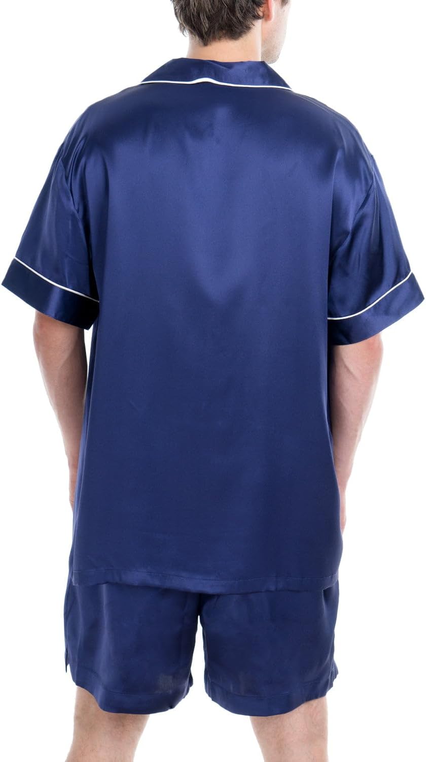 OSCAR ROSSA Men's Luxury Silk Sleepwear 100% Mulberry Silk Short Sleeve Top Boxer Short Pajamas Set