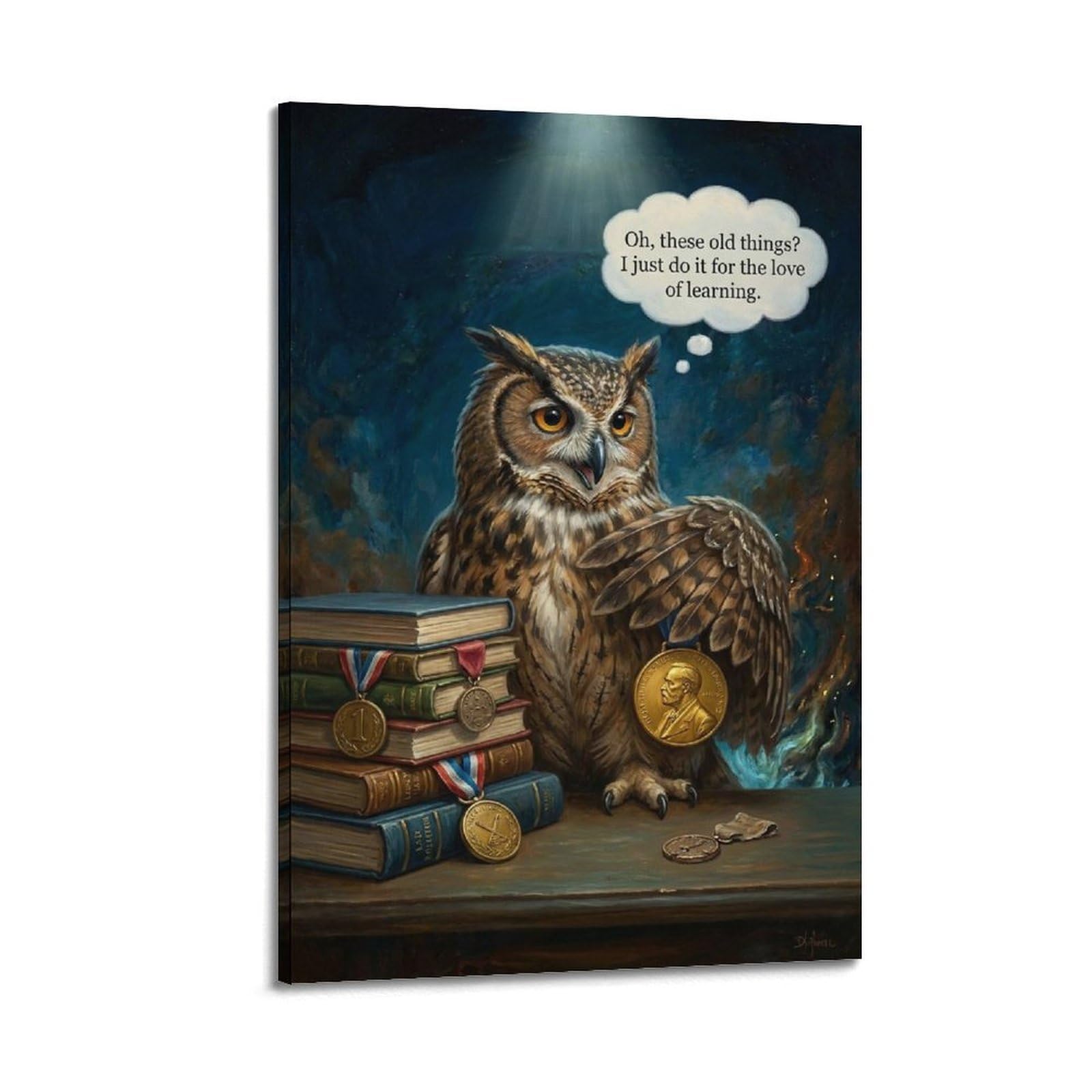 XKUGA Surreal Vintage Animal Poster Owl Medal Vanity Satire Modern Decorative Canvas Prints - Ideal Wall Art for Family, Man Cave, Game Room, Boys & Girls Bedroom 20x30inch(50x75cm)