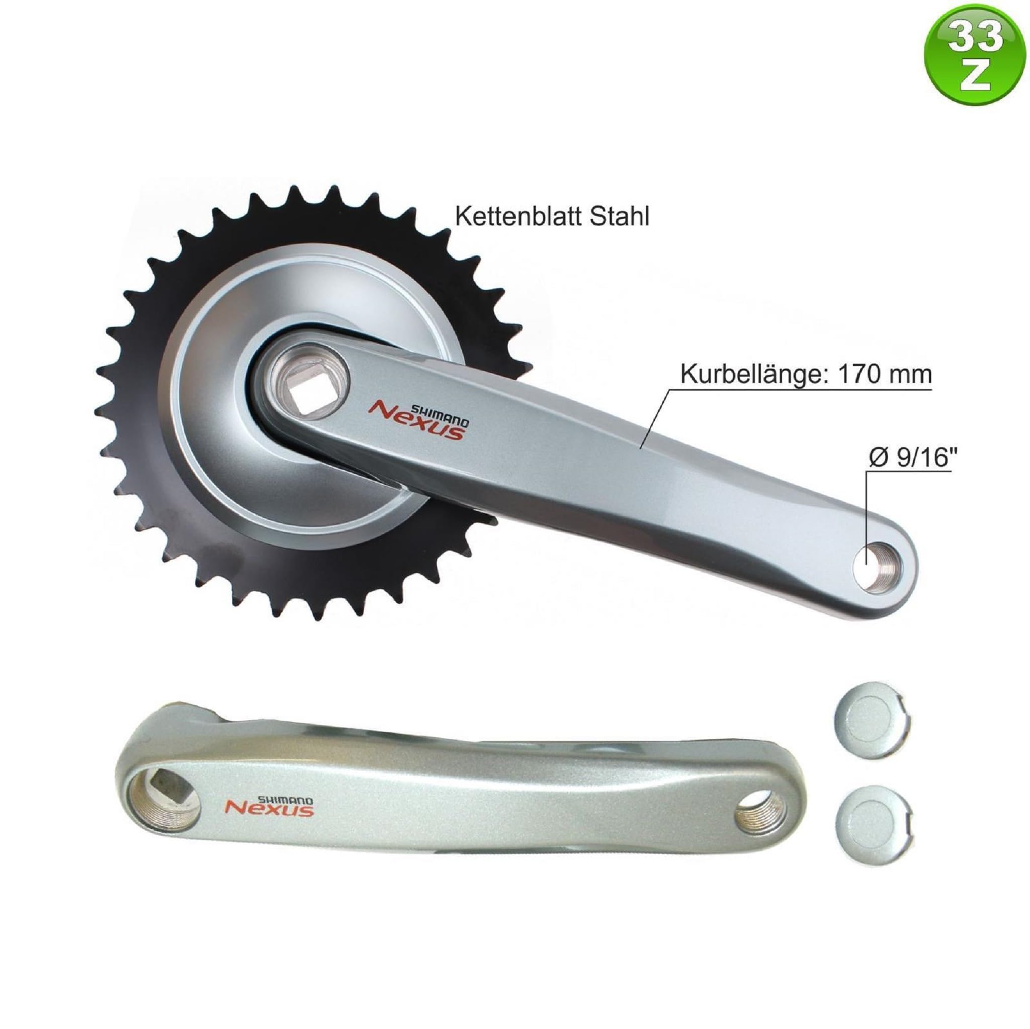 maxxi4you Shimano Kurbelgarnitur Nexus FC-C6000 33 Zähne Silber inkl Reflexband