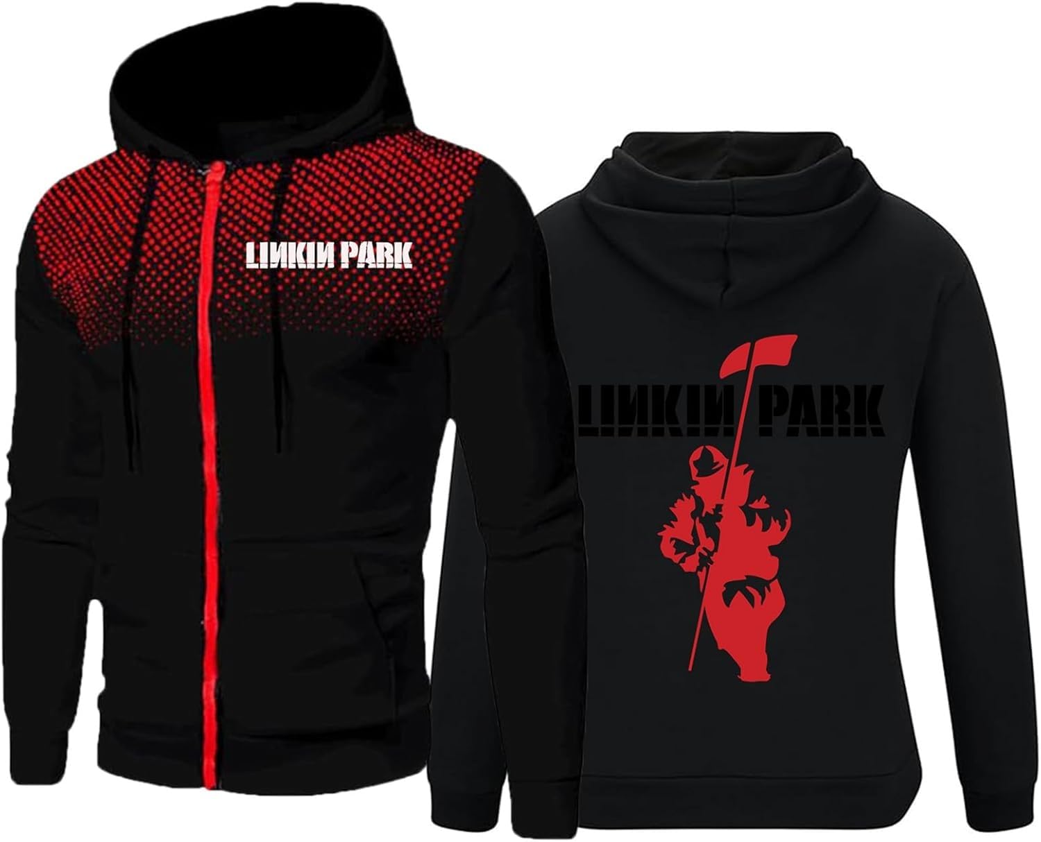TUIAIFA Full Zip Up Pullover Hoodies for Linkin Park Mens Sweatshirts Leisure Jackets Plus Size Hoody Sportswear Workwear Outerwear with Pockets(A,L)