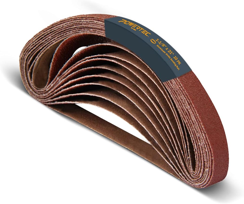 POWERTEC 15PK 2-1/2 x 16 Inch Sanding Belts for Belt Sander, 3 Each of 80, 120, 150, 240, 400 Grits, Aluminum Oxide Belt Sander Paper Assortment for Wood & Paint Sanding, Metal Polishing (401500)