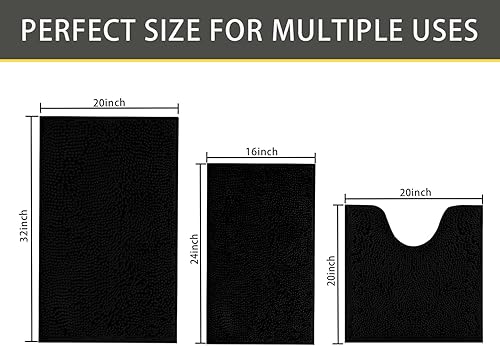 Miniatura 3 de Juego de alfombras de baño de 3 piezas, antideslizantes, alfombras de baño de felpilla gruesa, suaves y absorbentes, juego de tapetes de baño