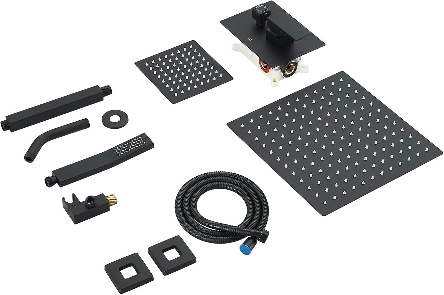 Shower Systems Shower Faucet Sets Matte Black Shower Heads with 12" Wall Mounted Rain Shower Head & 6" Wall Mounted Head with Handheld Spray,Wall Mount 3 Way Rainfall Shower Valve