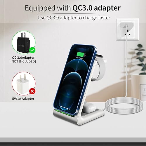 Miniatura 4 de Cargador inalámbrico, estación de carga Qi inalámbrica rápida 3 en 1, soporte para iPhone 14131211 Pro MaxXRXSX, iWatch SE65432, Airpods Pro2,
