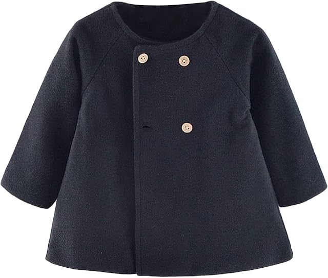 Loalirando Girls Solid Long Sleeve CoatRound Neck Two Row Buttoned Jacket (Black , 3-4 Years )
