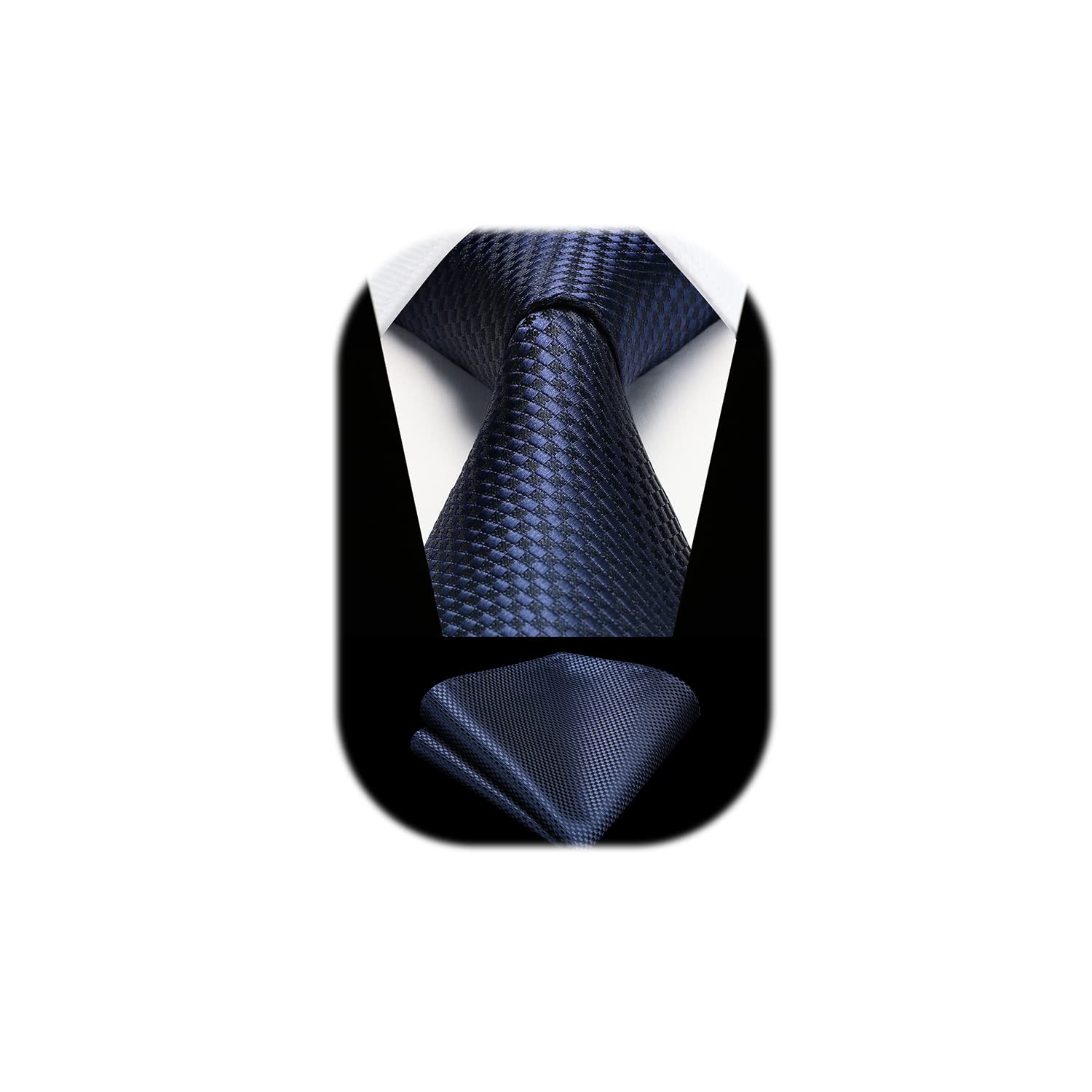HISDERN Corbatas de Hombre Azul marino Clásico Color Solido Corbata y Pañuelo Lunares de Business Conjunto Corbata Plaid Formal Boda Fiesta
