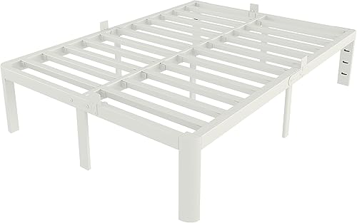 Miniatura 8 de Marco de cama tamaño King blanco de 16 pulgadas, marco de cama de metal Camas King, no necesita somier, soporte de acero resistente de 3500 libras,