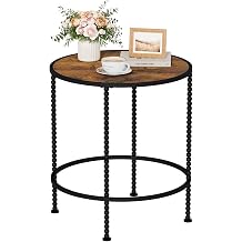 YINMIT Round Side Table, Wood End Table with Metal Frame, Modern Nightstand | 19.7" Sofa Side Tables with Adjustable Feet, Vintage Spindle Design, Corner Accent Table for for Bedroom, Office, Balcony