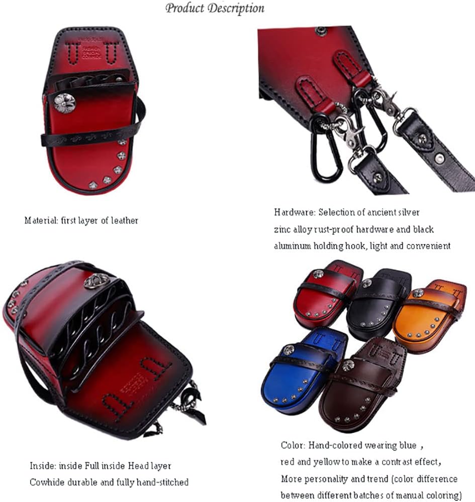 barber waist pouch, Scissors Pouch Cowhide Leather Salon Barber Hairdressing Bag Comb Shear Holster Waist Shoulder Belt(A)