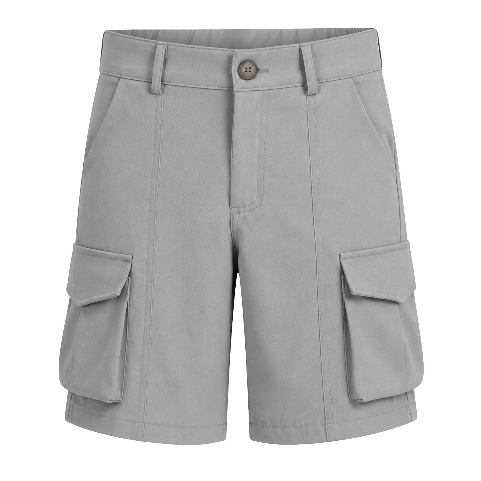 Generisch Kurze Hose Mädchen Sommer Bermuda Cargo Shorts Hohe Taille Cargoshorts mit Elastischem Bund und Taschen Wandershorts Einfarbige Knöpfen Stoffshorts Stretch Casual Cargohose Outdoor Golfhose
