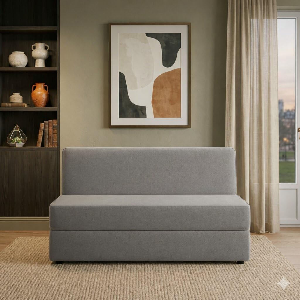 PUM PUM Compact 2-Seater Sofa Cum Bed | Foldable Floor Sofa with EPE Foam | Space-Saving Design | Lightweight & Portable,Grey-image-38