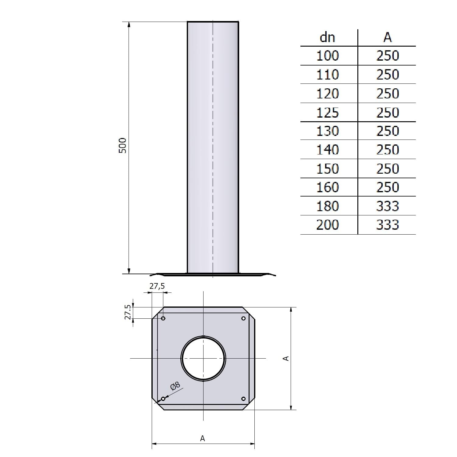 Schornsteinkopf Verlängerung Kaminerhöhung einwandig, Edelstahl Länge 500 mm 150 mm