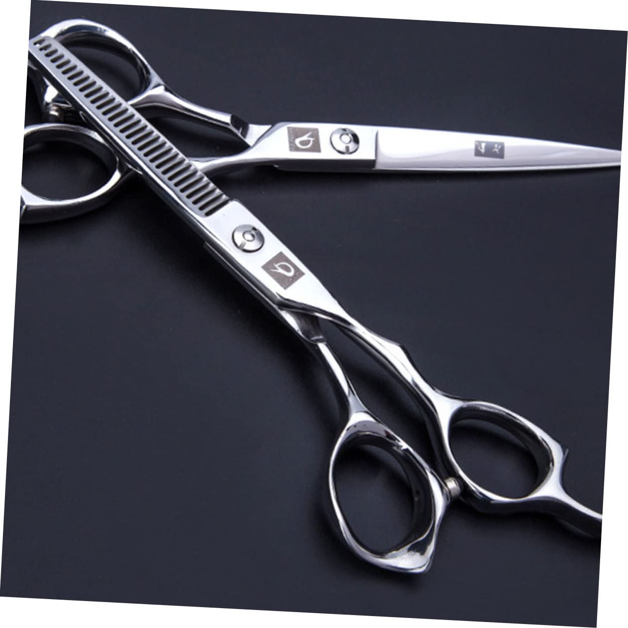 Beavorty Juego de Tijeras Cabello de Acero Inoxidable, 2 Piezas, Corte Recto y Entresacado, Uso Seguro y Cómodo para Barbería y Hogar