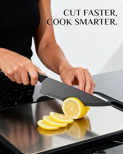 Miniatura 6 de Juego de cuchillos de cocina de 15 piezas con afilador integrado, acero inoxidable alemán de alto carbono, juego de bloques de cuchillos aptos para