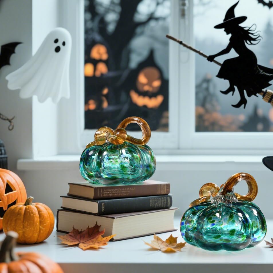 Miniatura 6 de Figura de calabaza de vidrio soplado grande de 3 pulgadas, coleccionable, para Acción de Gracias, cosecha de otoño, calabaza, pisapapeles,