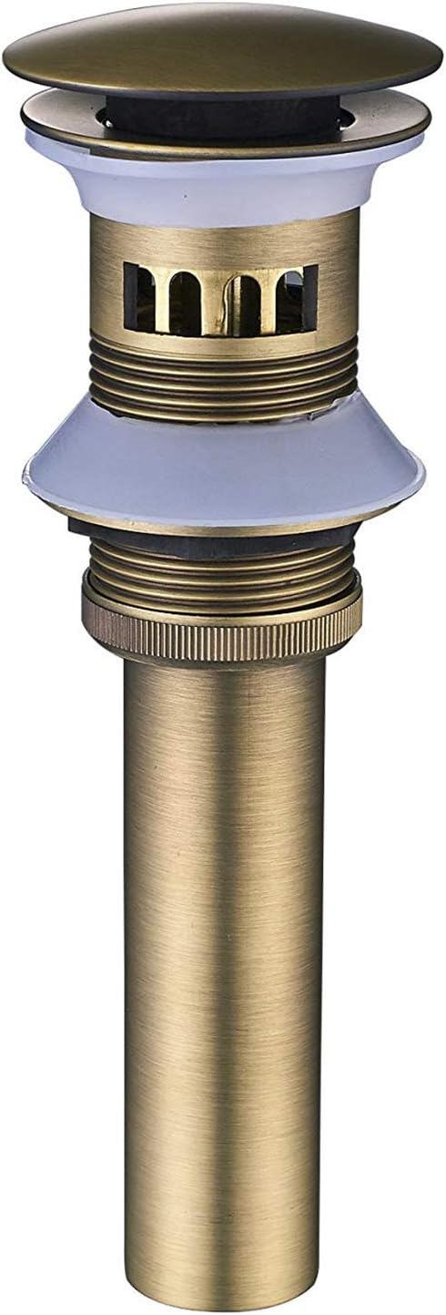 Rozin Antique Brass Finished Basin Sink Tap Push Pop Up Click Clack Waste Plug Drain Stopper with Overflow