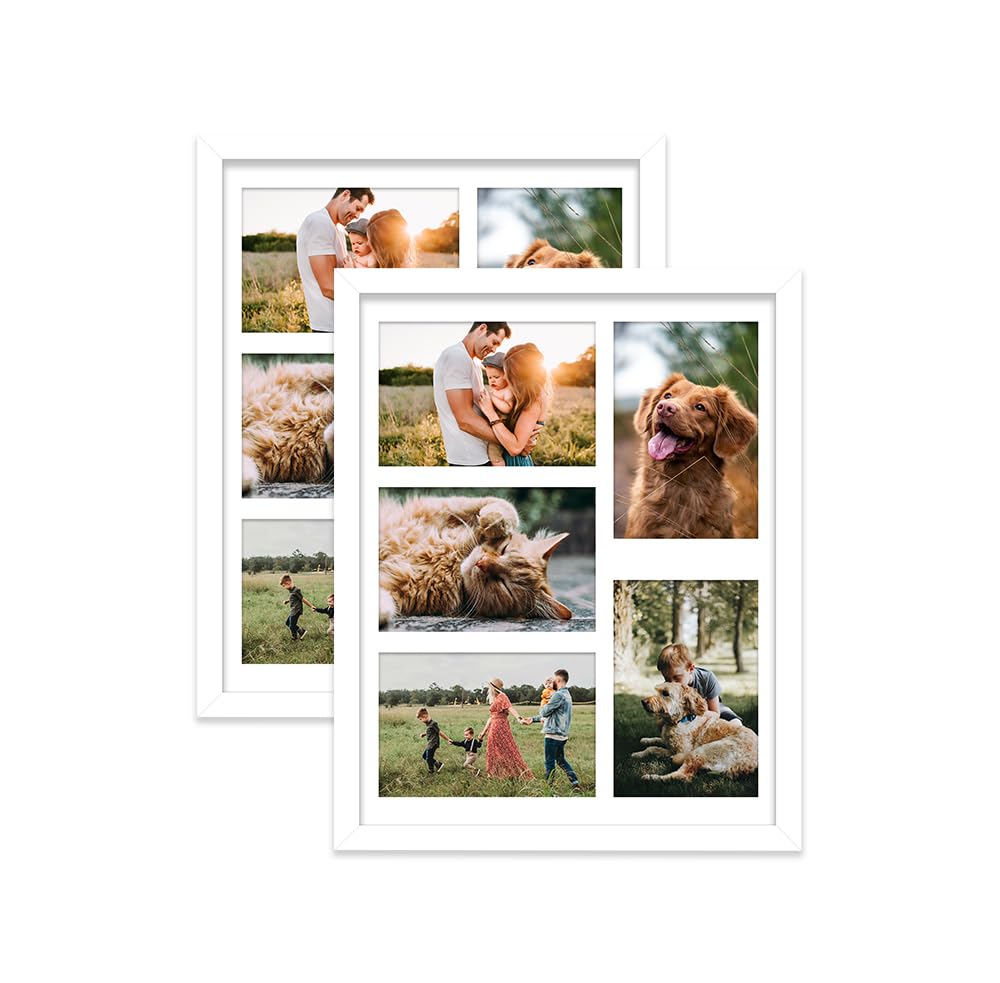 White Multi Photo Frame - Holds 5 x 6x4 Pictures, Family Collage Picture Frame for Wall Display, 14x11 Frame size, Set of 2