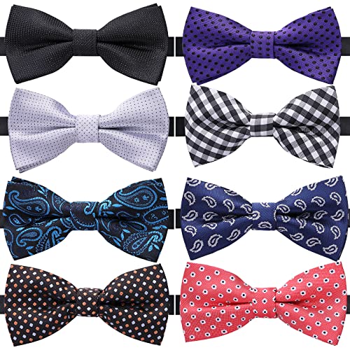 Image of AUSKY 8 PACKS Elegant Adjustable Pre-tied Bow Ties for Men Boys (1&4&5&6&8 Pack for option)
