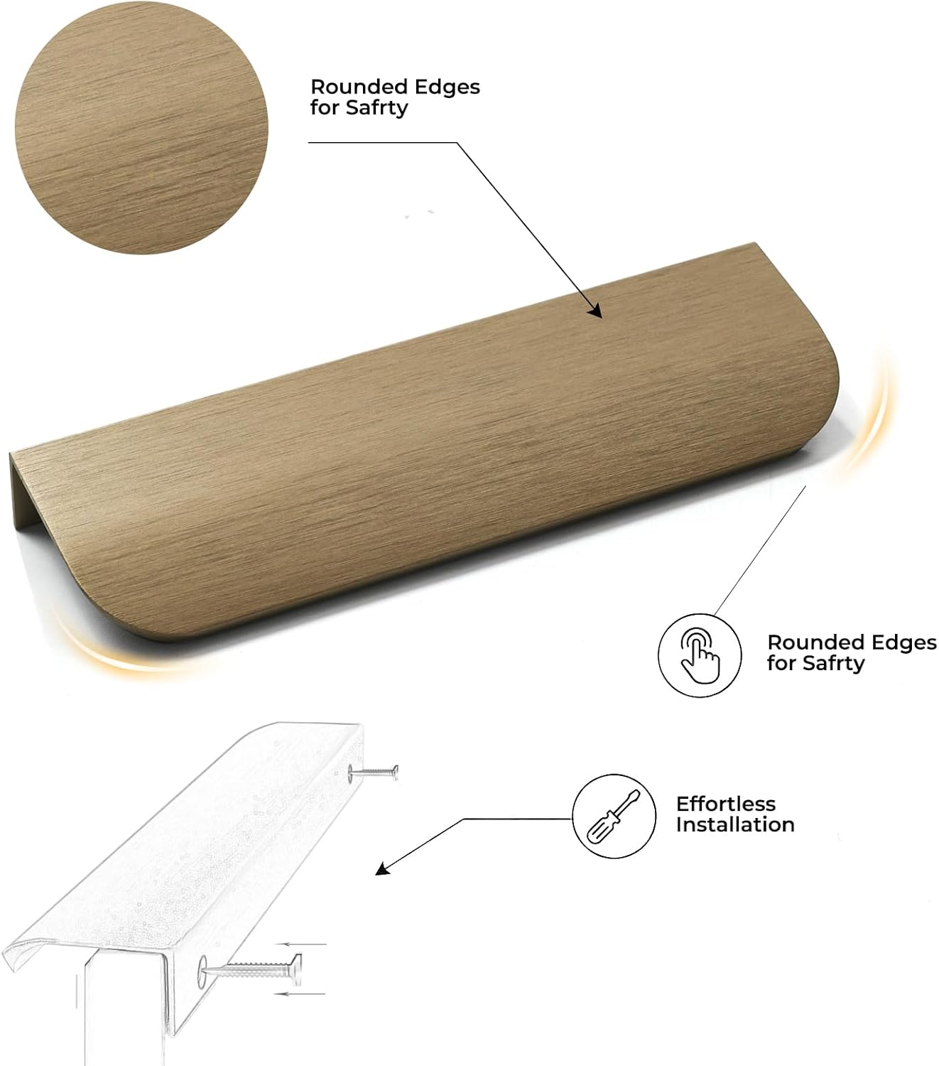 Finger Edge Pulls for Cabinets, Hidden Drawer Pulls - Flat Cabinet Pulls for Easy Installation - Cabinet Handles Modern Aluminum Alloy Kitchen Furniture Upgrade(2, Bronze, 300mm/11.82inch)