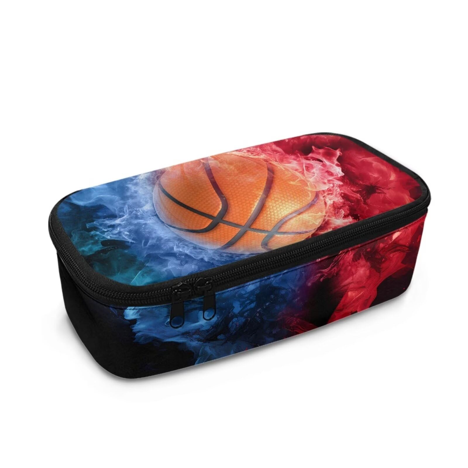 COEQINE Boys Pencil Case Basketball Large Pencil Case Boys Ages 4-8 Big Capacity Pencil Pen Case Pouch Box Orgnaizer Large Storage,3D Fire Ball Pattern — image 1