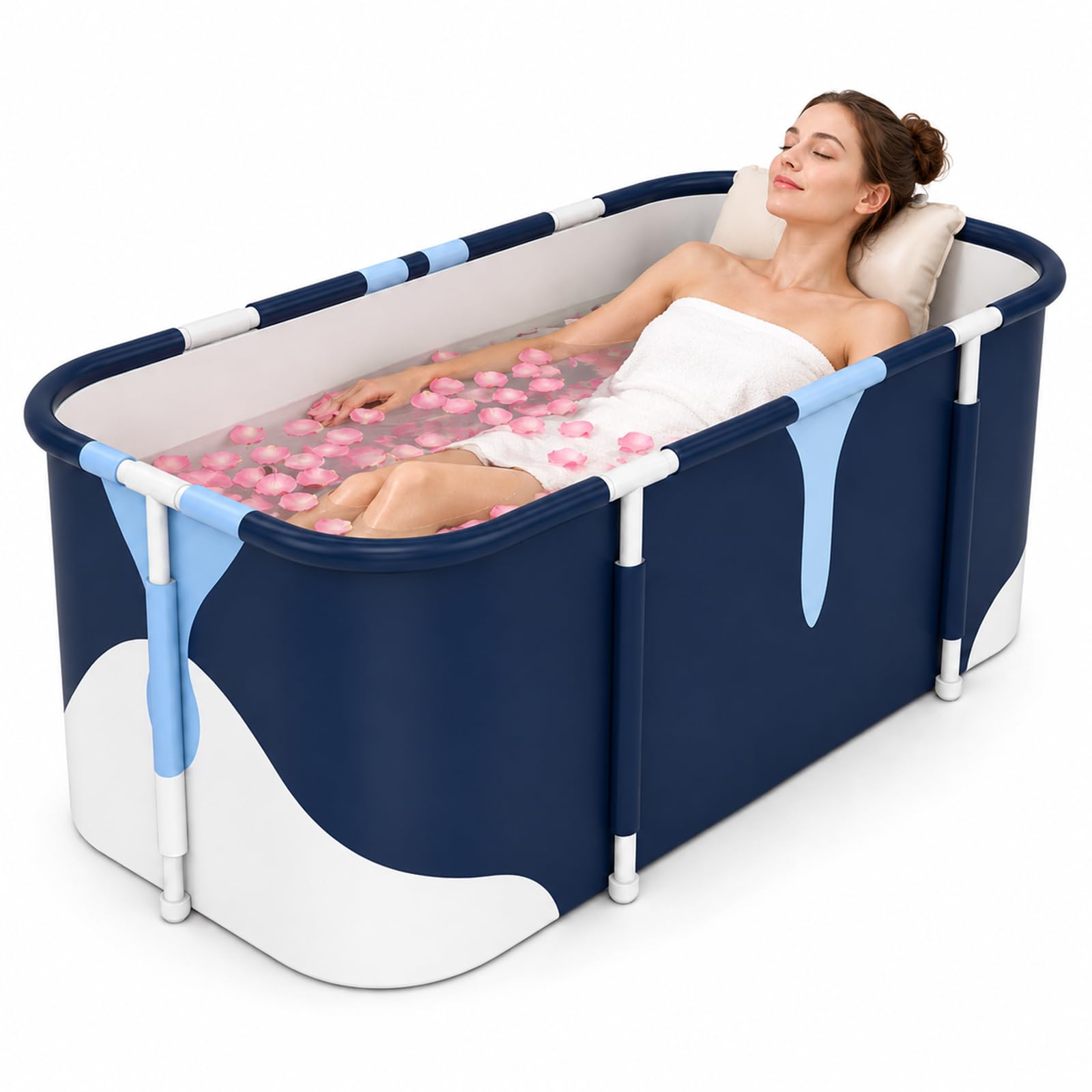 Faltbare Badewanne Erwachsene Komfort Größe 140cm Beinfreiheit Mobile Wanne Klappbar mit 6 Lagen Isolierung für Dusche inklusive Rückenlehne und Sitzkissen ideal für Home Spa und Eisbad Outdoor