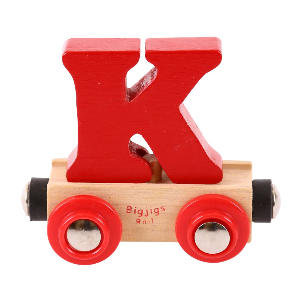 Bigjigs Rail Wooden Rail Name Letter K (Dark Red) Personalised Wood Railway Carriage